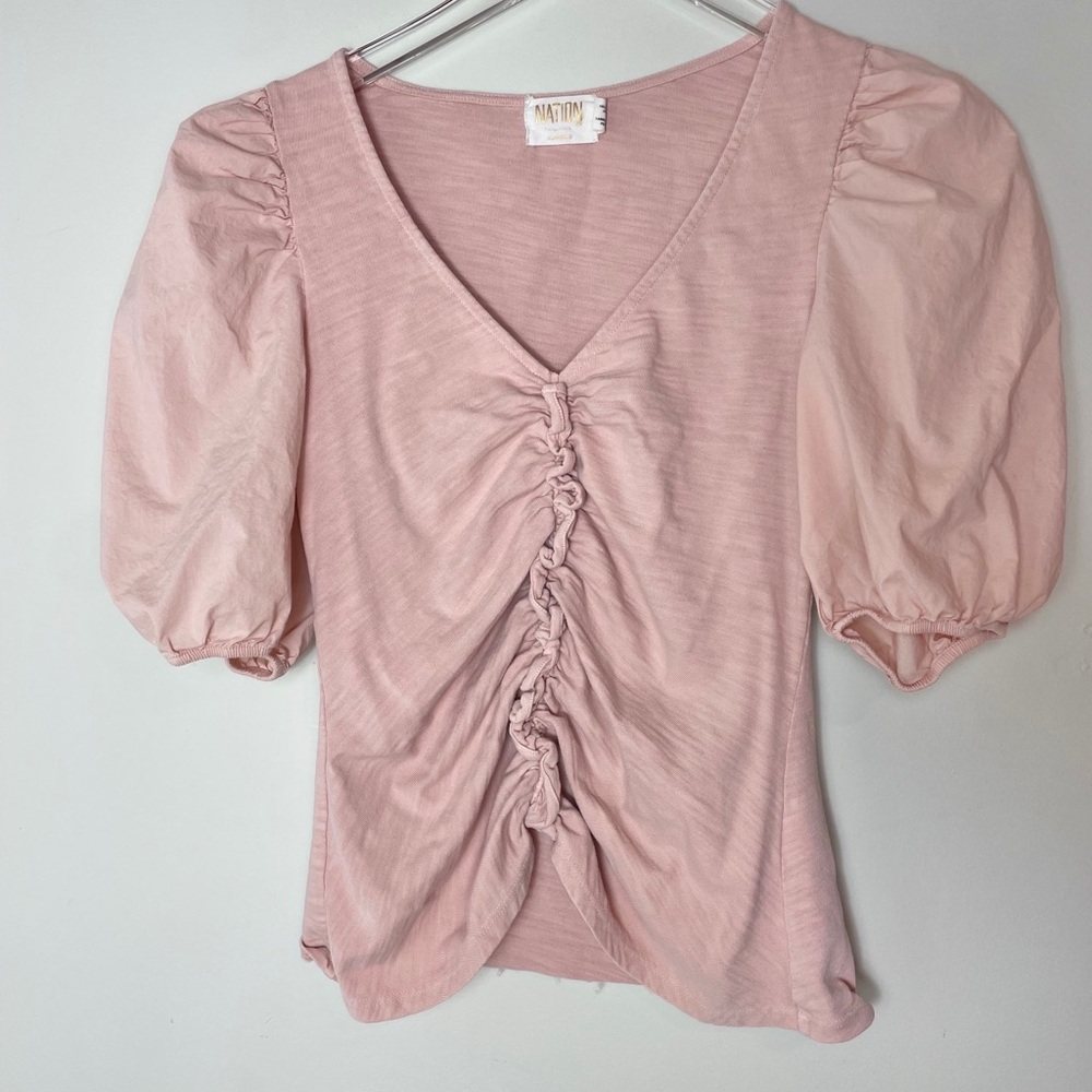 Nation Ltd. Pink Ruched V-Neck Top